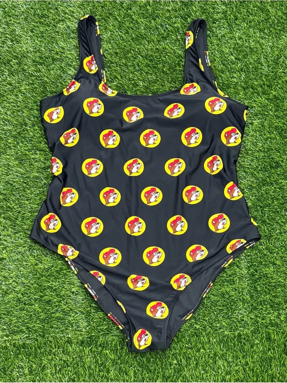 Bucees Women's One Piece Swimsuit Red Logo Print